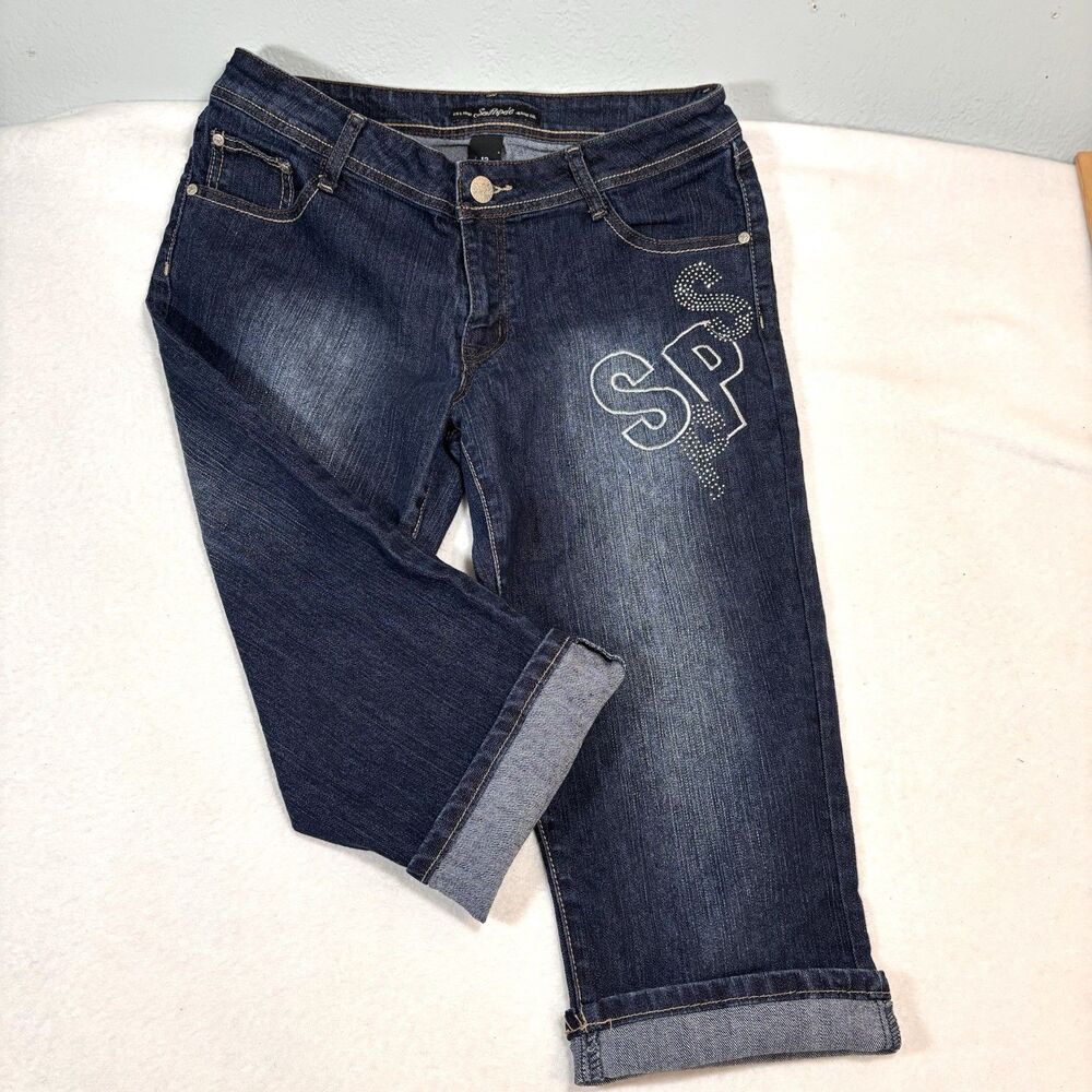 Southpole Women’s 13 Capri Cropped Jeans Denim Blue Logo Graphics